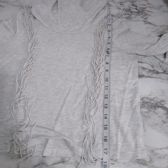 Jessica Simpson Gray Fringe Crop Top Turtle Neck XS Long Sleeve Women Blouse - Picture 7 of 10